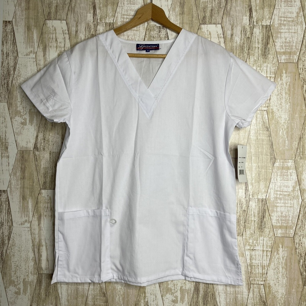 Greentown Original Work&Wear Size M Medium Scrub Top Shirt White NWT